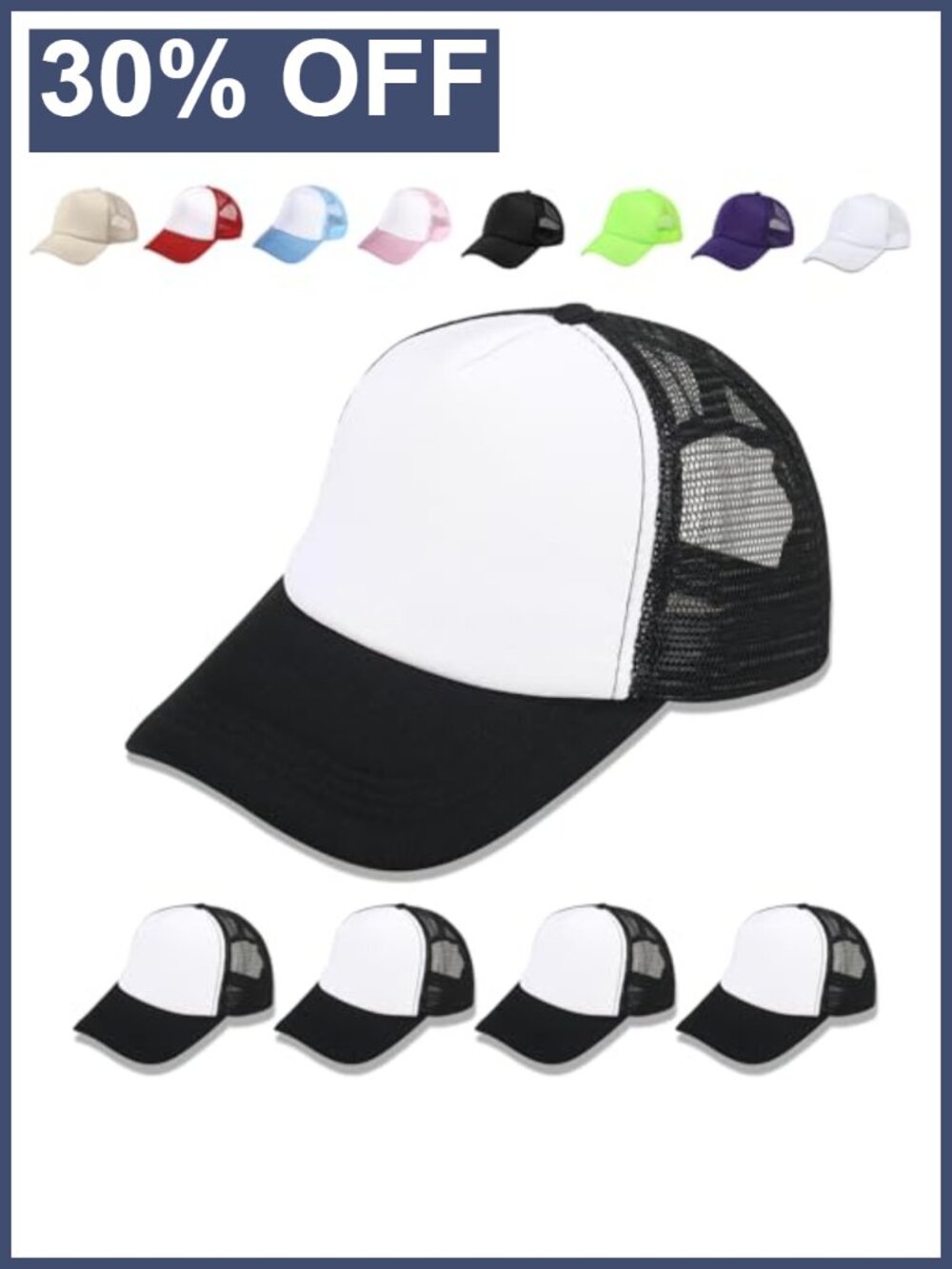 5 Pack Blank Sublimation Trucker Hats Adjustable Snapback Mesh Caps DIY